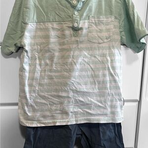 Ben Sherman Mint and White Henley Shirt and short set size 8